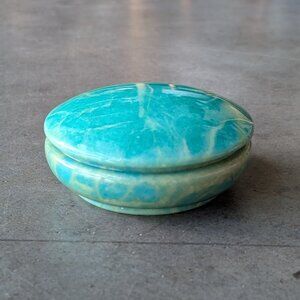 Vintage Genuine Volterra Alabaster Hand Carved Swivel Top Ducceschi Trinket Box